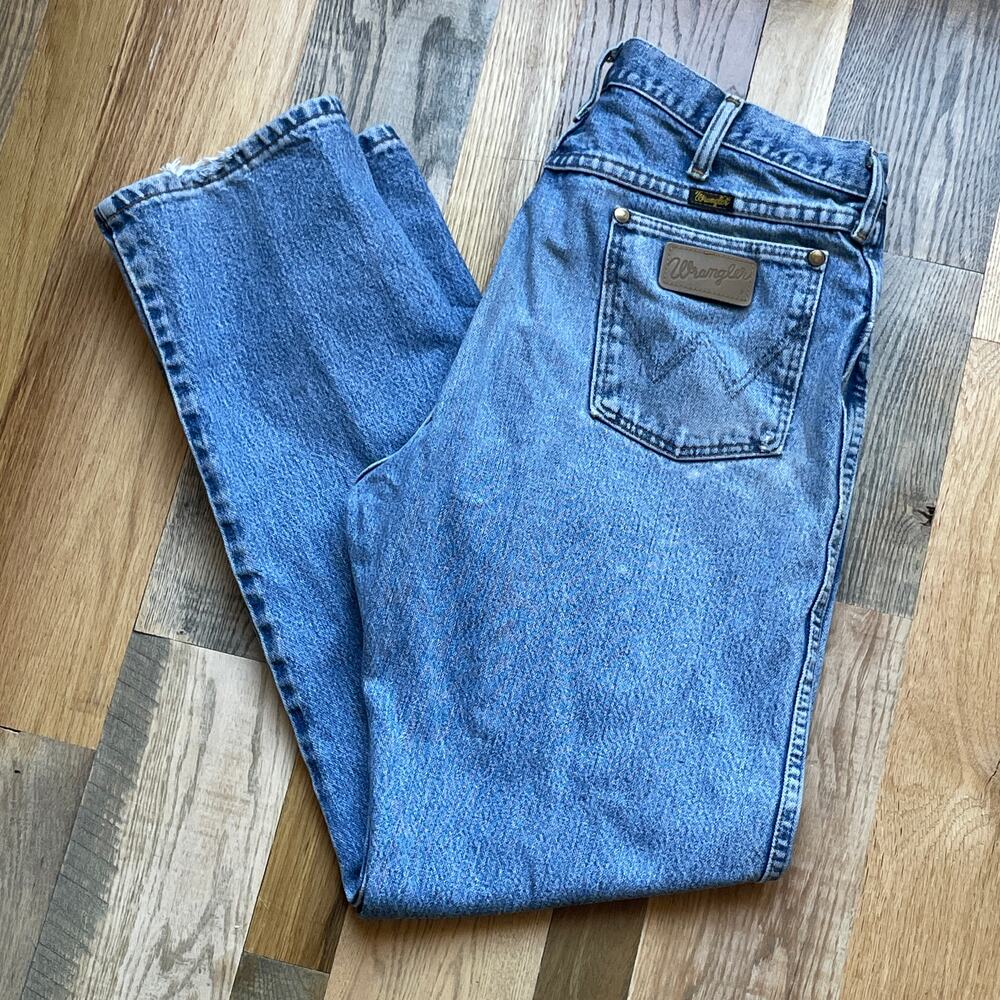 Wrangler Vintage Men's 36x32 Acid Wash Straight Leg Western Jeans Distressed
